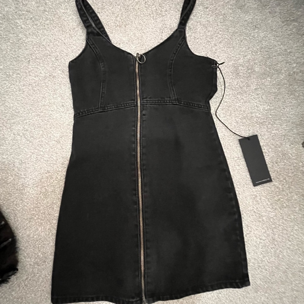Black denim zippered up dress